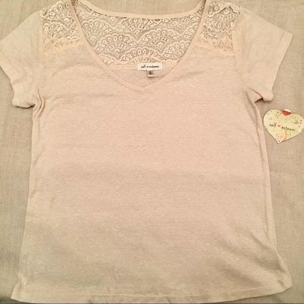 Self esteem beige shirt, v-neck, lace